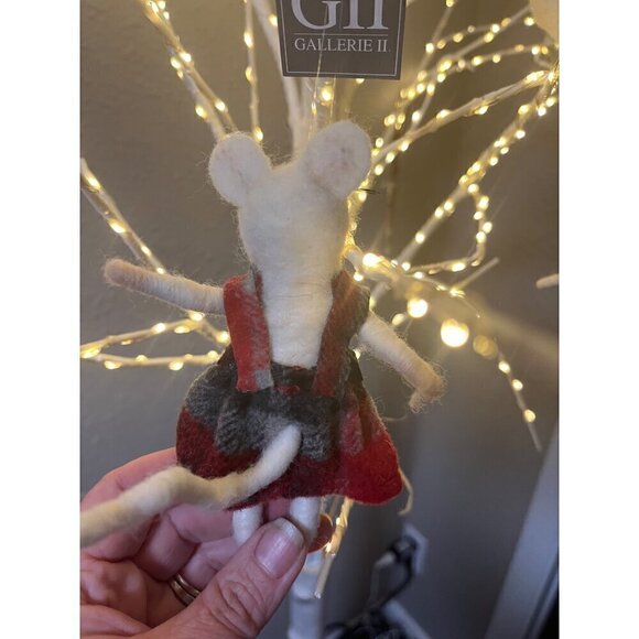 nwt xmas tree ornament girl white mouse plaid dress by gallerie 2 - Picture 2 of 4